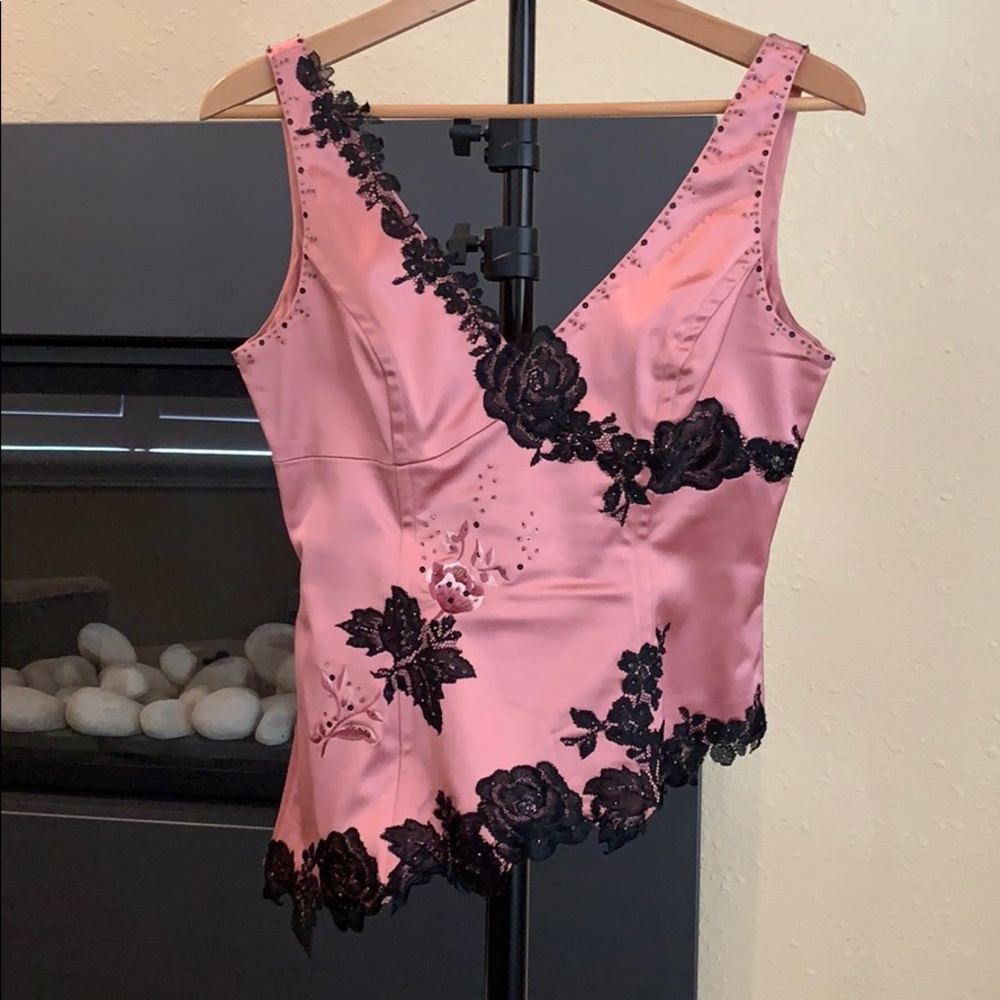 Satin pink asymmetrical evening sleeveless top